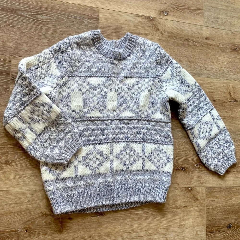 GAP Chunky Fair Isle Crew Neck Sweater Womens Medium Oversized with Alpaca Wool - Picture 11 of 14